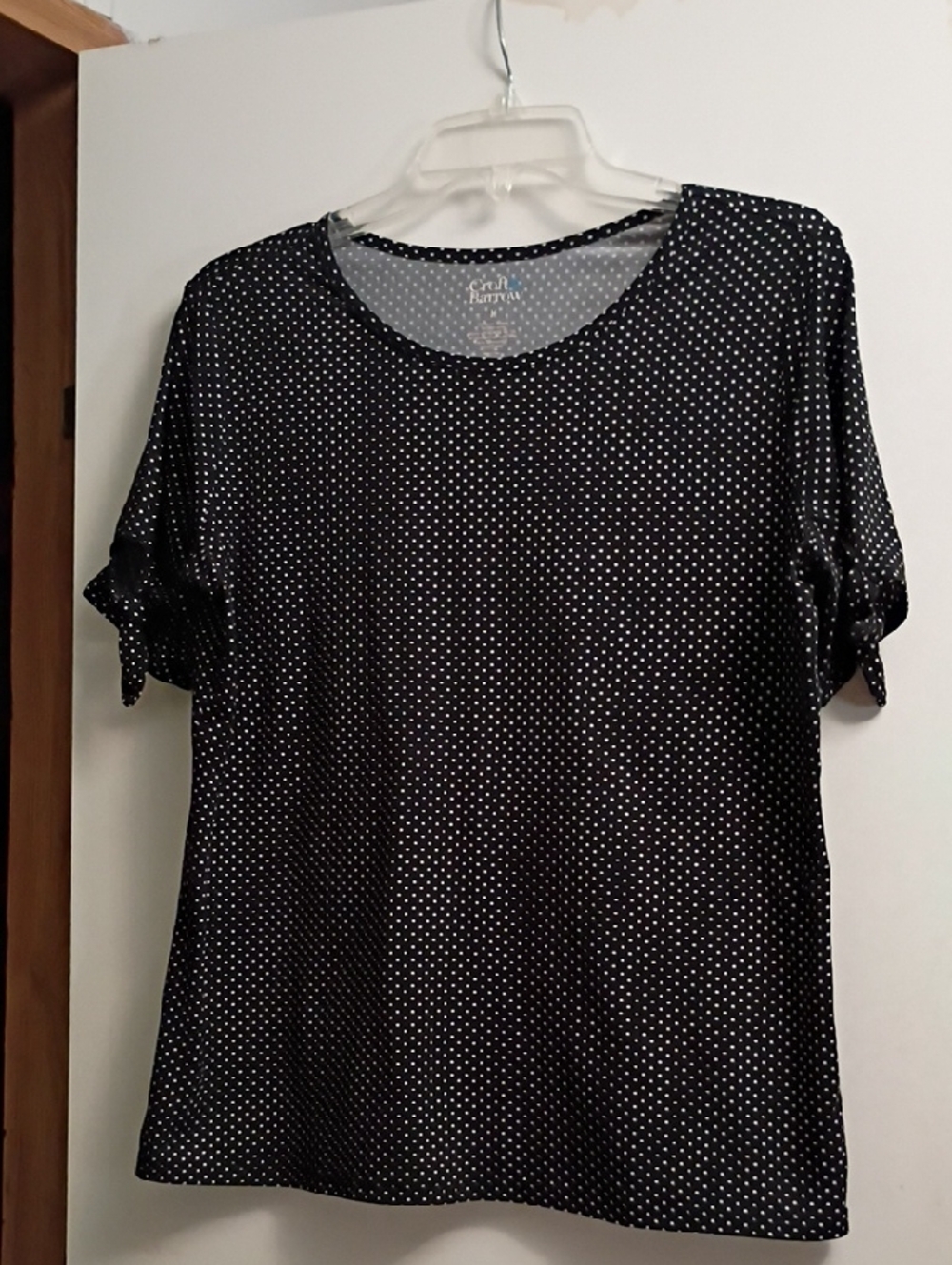 croft & barrow Black Polka Dot Short Sleeve Top